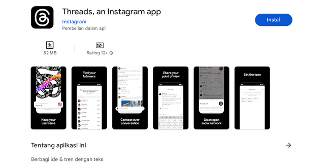 Gambar plikasi Threads yang bisa diunduh di toko aplikasi resmi.