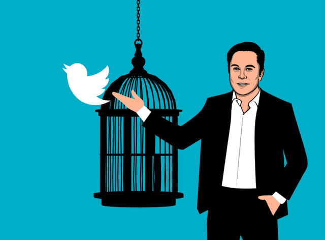 Gambar ilustrasi dari Elon Musk dan Twitter