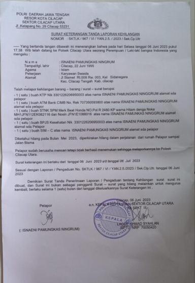 Berita kehilangan surat-surat penting