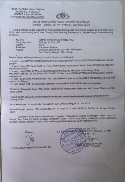 Berita kehilangan surat-surat penting