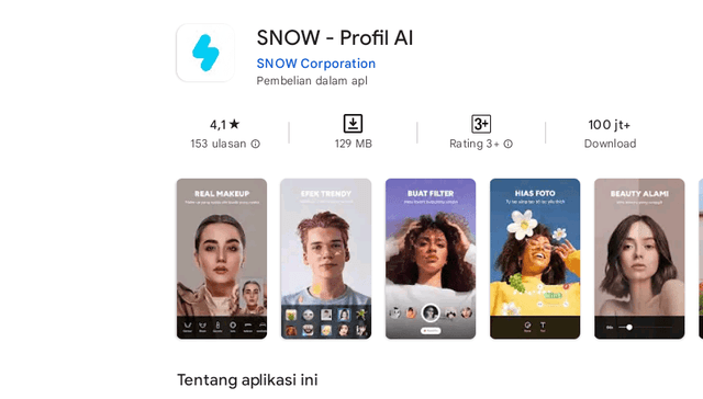 Gambar aplikasi Snow AI yang tersedia gratis di Google Play Store.