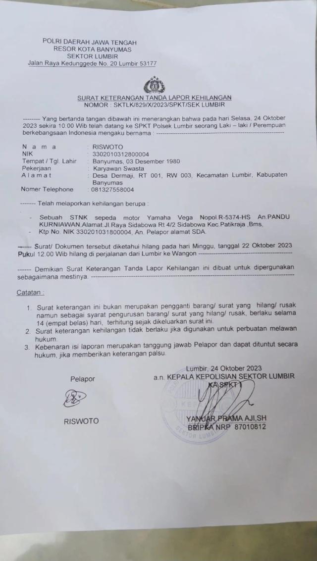 Kehilangan stnk