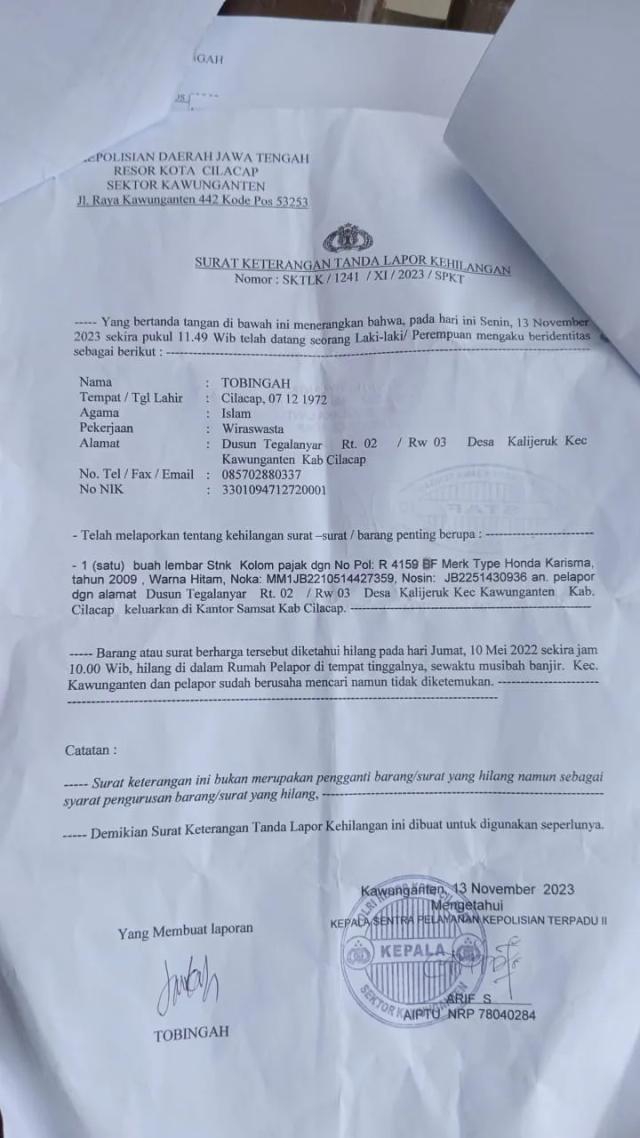 Warga Kawunganten kehilangan STNK