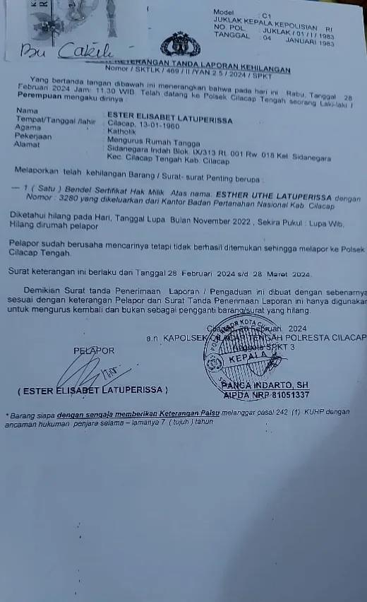 Kehilangan sertifikat