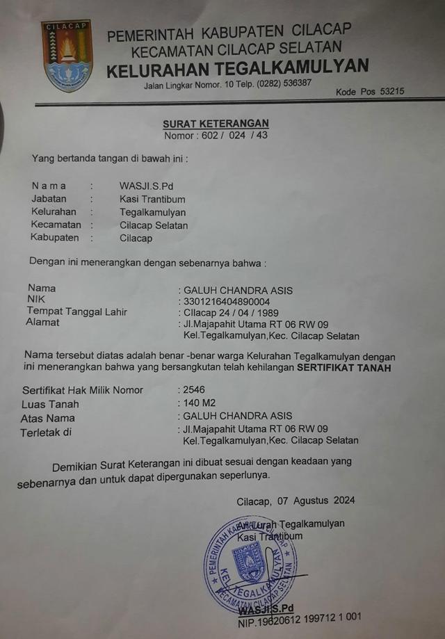 Kehilangan sertifikat