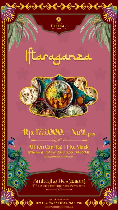Menyambut Ramadan 1447 Hijriah, Java Heritage Hotel Purwokerto kembali menghadirkan program berbuka puasa spesial bertajuk Iftaraganza 2026 dengan konsep all you can eat.