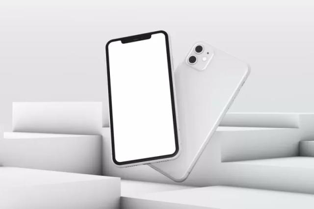Gambar dua buah smartphone mirip iPhone berwarna putih.