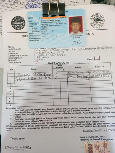 Data pendaki tektok yang hilang di Gunung Slamet. (Foto : Dok Posko Pendakian Dipajaya)