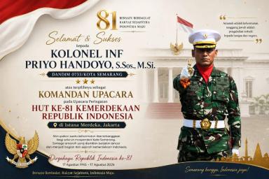 Kolonel Inf. Priyo Handoyo, S.Sos., M.Si., alumni SMAN 1 Purwokerto yang menjadi Komandan Upacara Peringatan Detik-Detik Proklamasi HUT ke-81 Kemerdekaan RI di Istana Merdeka. (Instagram @kodim_0733_semarang)